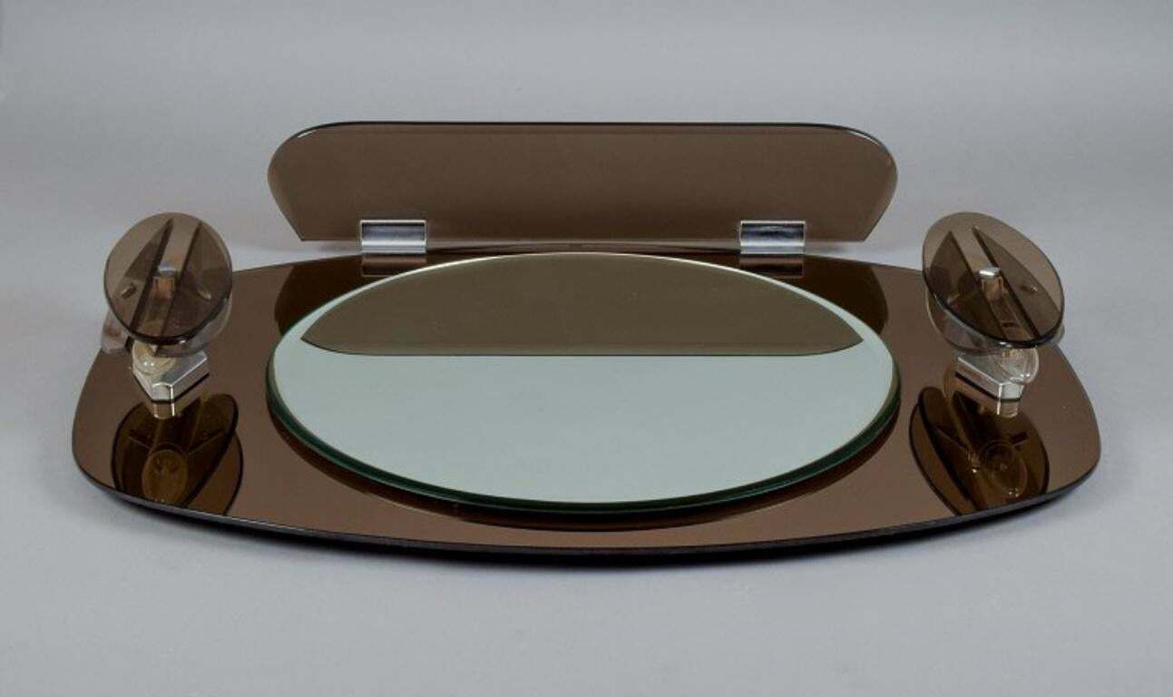 Fontana Arte Italy Large Wall Mirror In Smoked Coloured Frame 1980s photo furniture