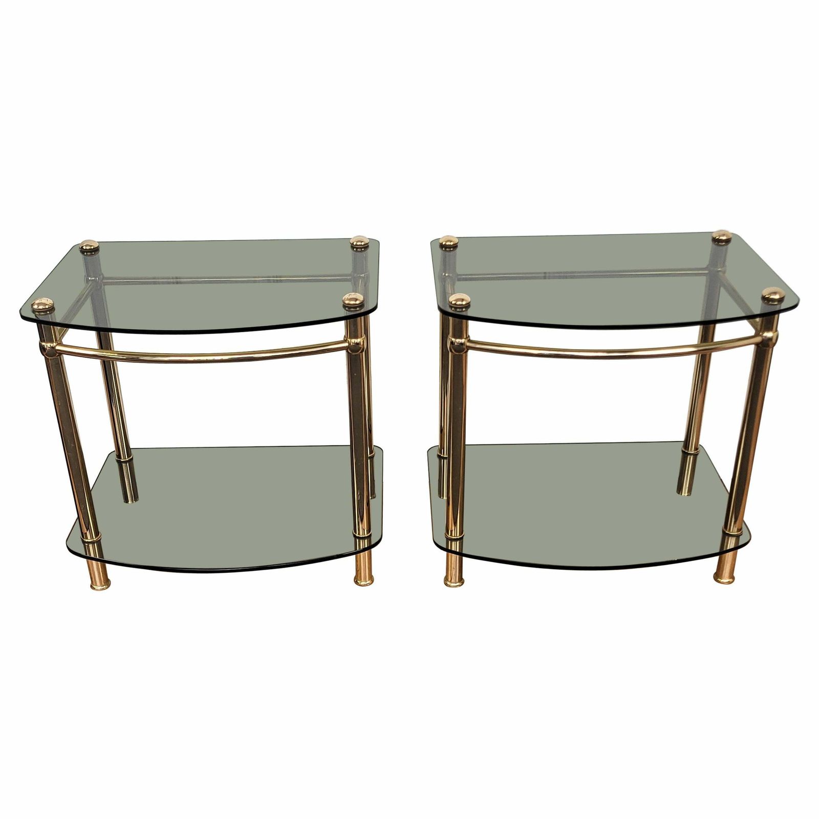 1980s Italian Hollywood Regency Style Brass And Glass Two Shelves Side Tables