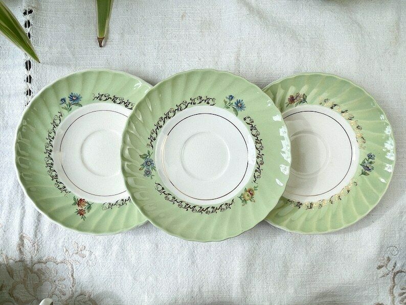Vintage Tea/Coffee Service In White Green Gold Porcelain Salins Made In France photo buy