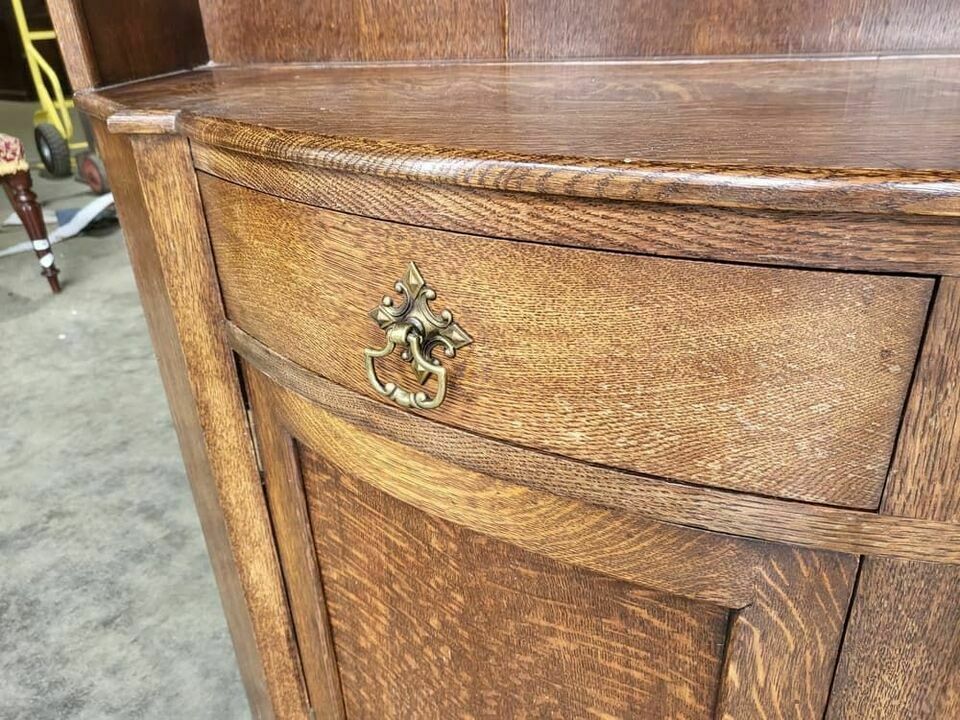 Antique Repro Oak Bow Front Dresser Cupboard Drawers Shelves Cabinet photo for sale