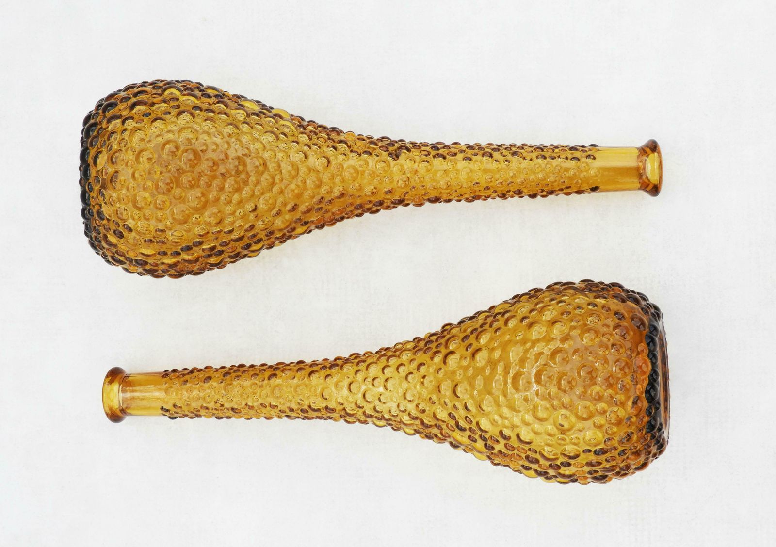 Pair Of Mid Century Empoli Amber Bubble Glass Bottle Vases C1960 Italy photo Home Decor