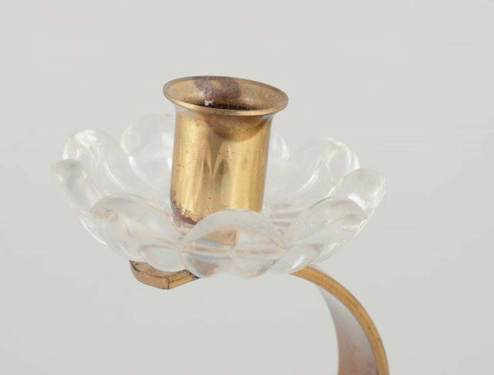 Gunnar Ander For Ystad Metall, Sweden. Candlestick Holder In Brass And Glass. photo for sale