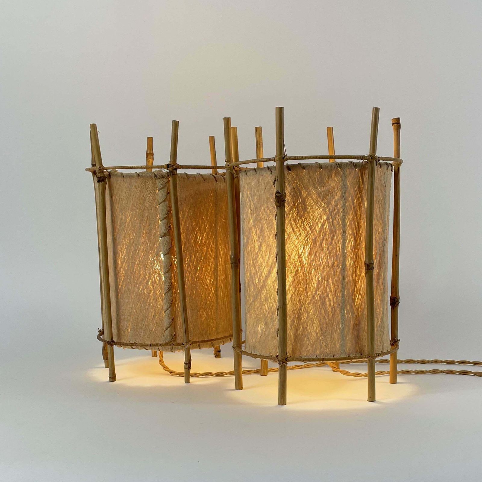 Louis Sognot Bamboo & Parchment Table Lamps, France 1950s photo for sale