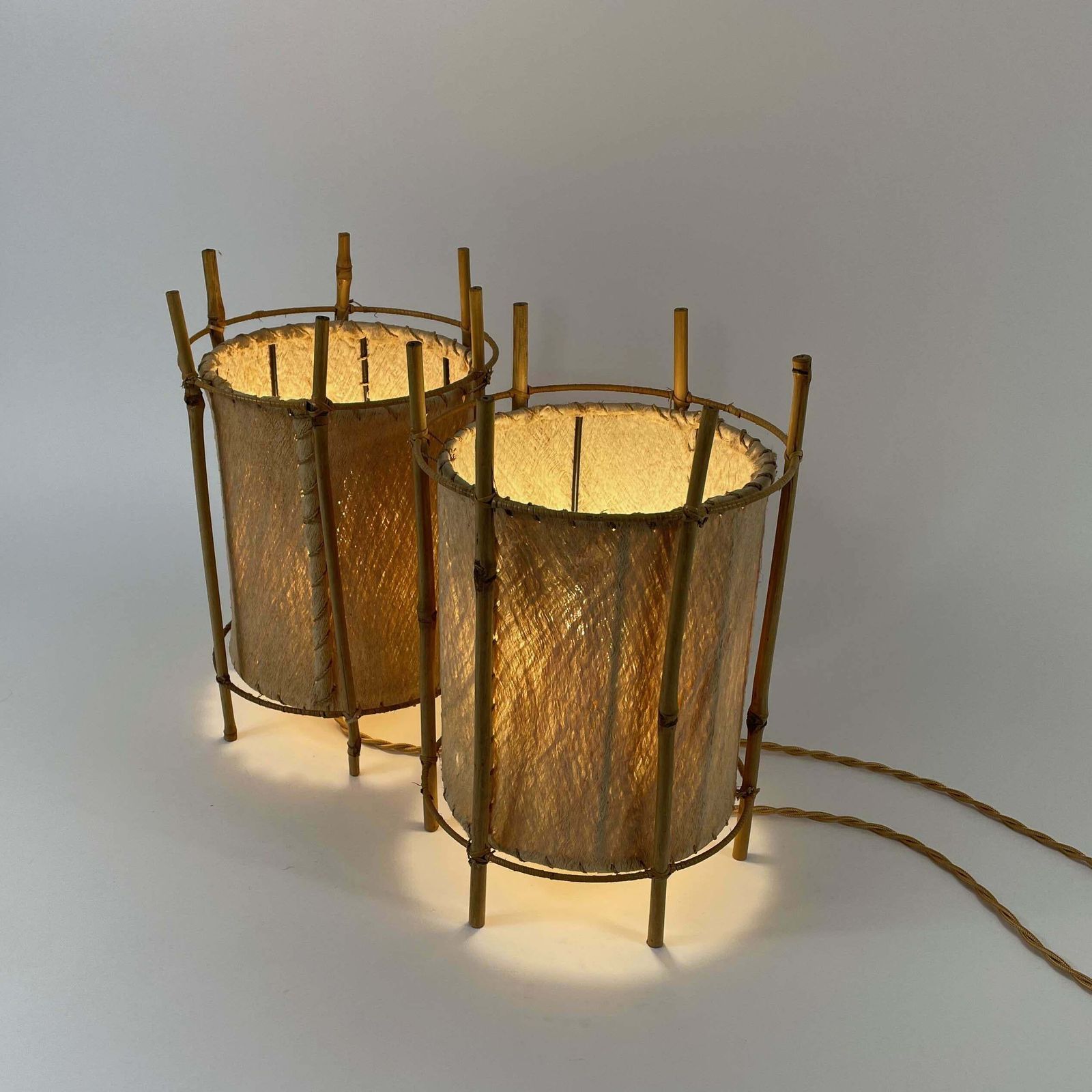 2097.0 Louis Sognot Bamboo & Parchment Table Lamps, France 1950s photo