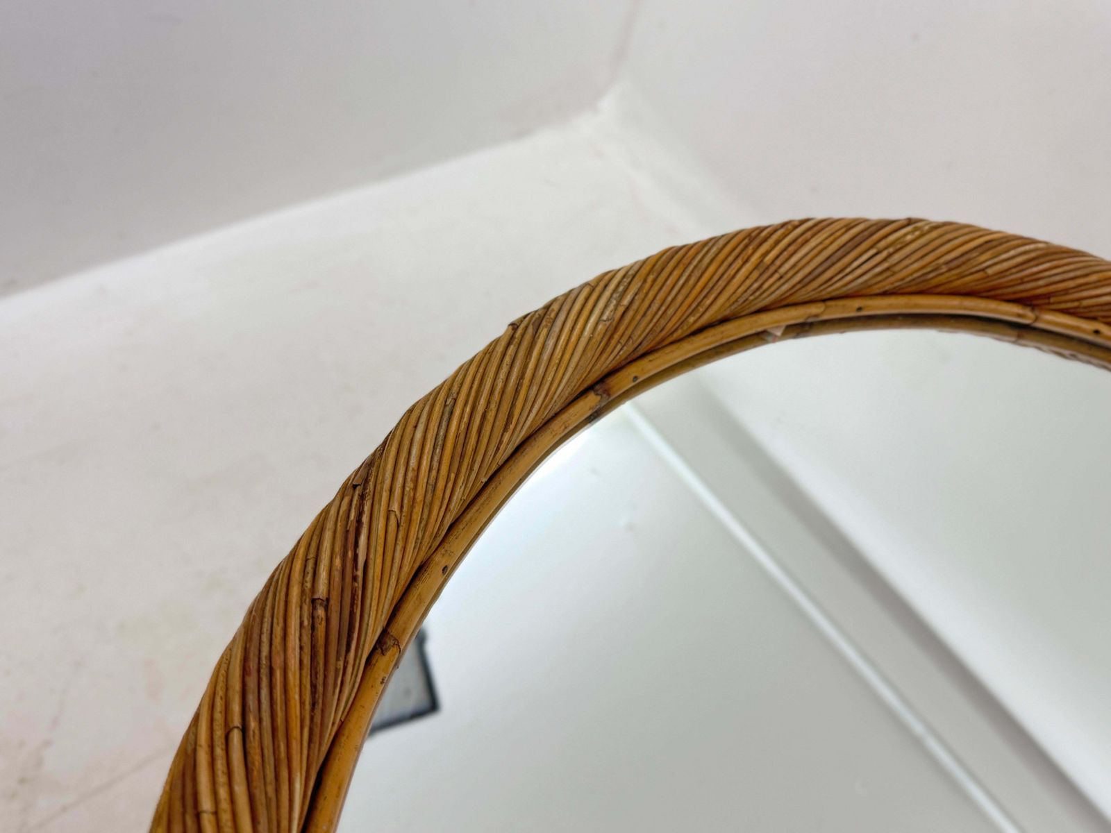 Folding Rush Tray Table Mirrored Top France 1970 Gabriella Crespi Style photo 1259.0