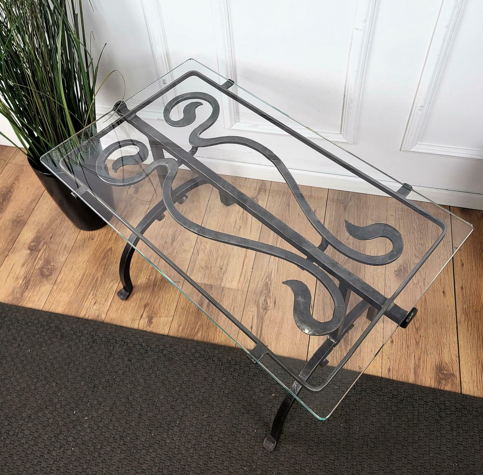 Italian Sculptural Brutalist Wrought Iron And Glass Coffee Table Or Side Table photo Furniture