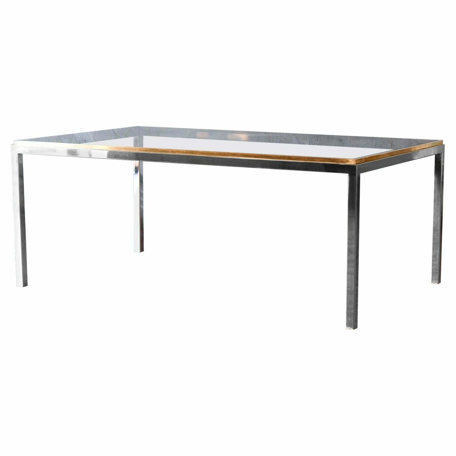 Coffee Table In Brass And Chromed Metal With Smoked Glass Shelves, Italy 1980