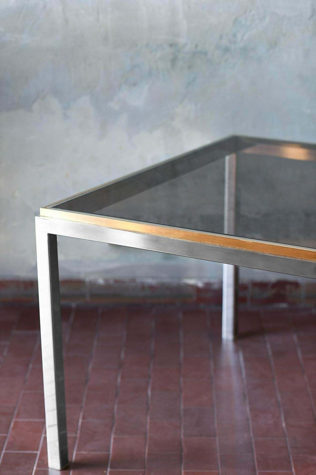 Coffee Table In Brass And Chromed Metal With Smoked Glass Shelves, Italy 1980 photo for sale