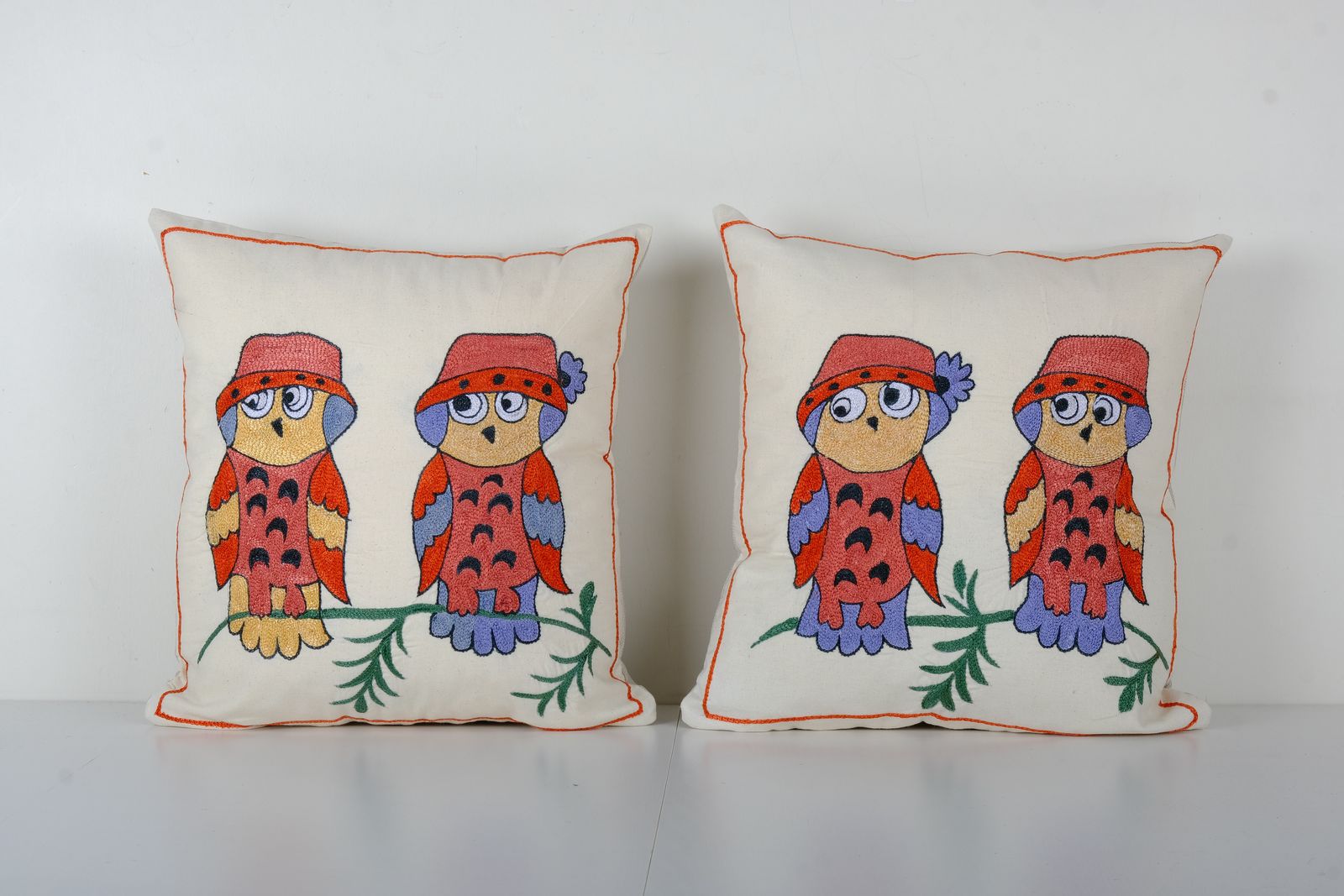 Suzani Pillow Case Made From A 19th Century Suzani   Set Of Two Abstract Uzbek Bird Pictorial Cushion Cover