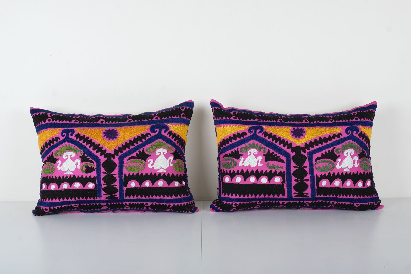 Purple Suzani Pillow Cover, Set Of Two Ethnic  Cover, Pair 1960s Handmade Samarkand Uzbek Suzani Textile Art Cushion