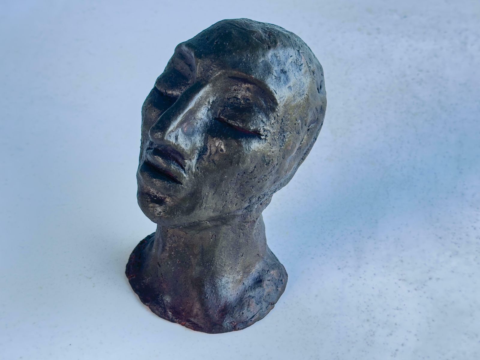 Art Deco Terracotta Sculpture Browncolor Woman Head France 1980 Signed photo for sale