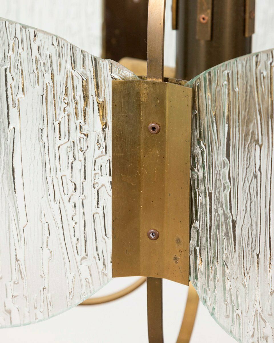 Vintage Italian Chandelier In Brass And Worked Glass photo Lighting