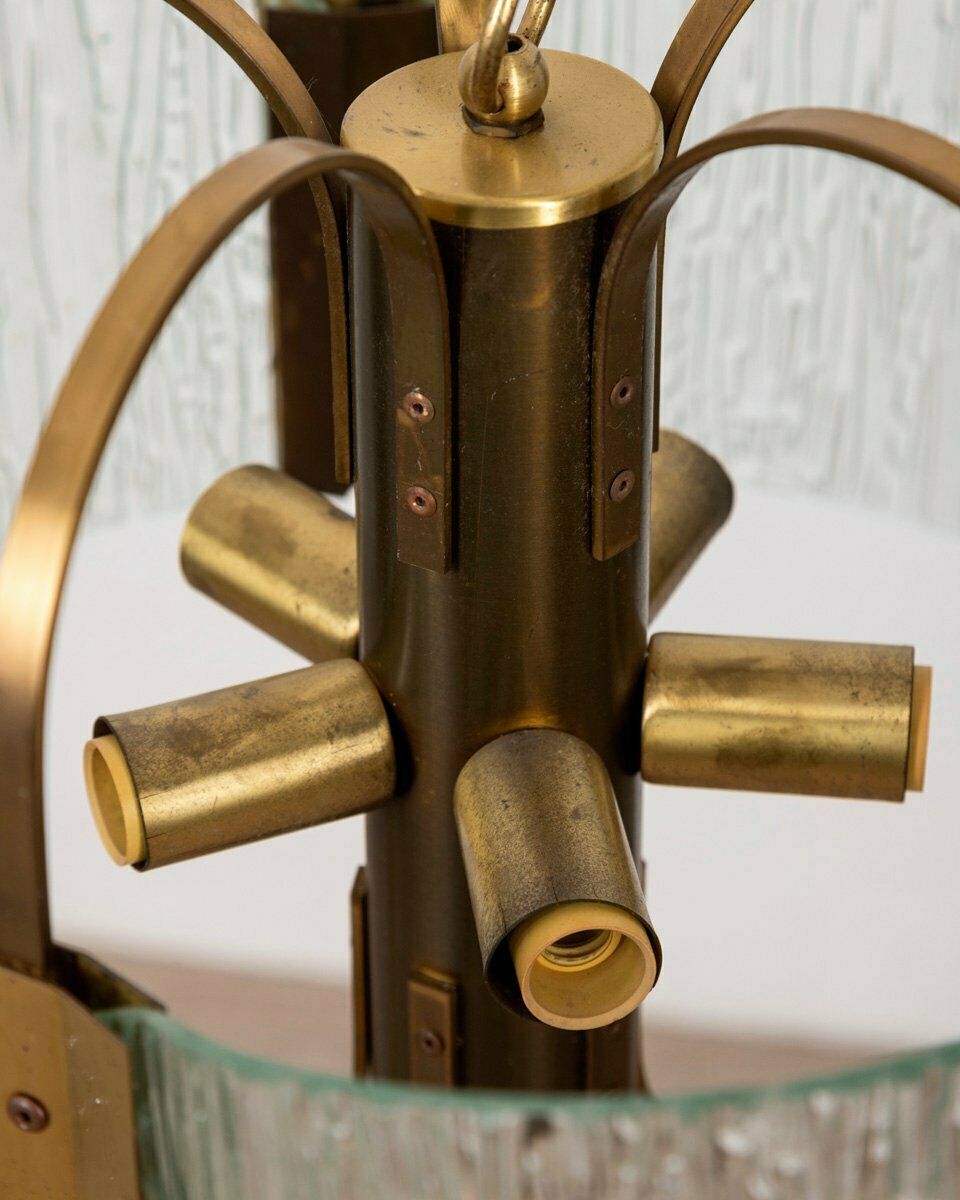 Vintage Italian Chandelier In Brass And Worked Glass photo vintage