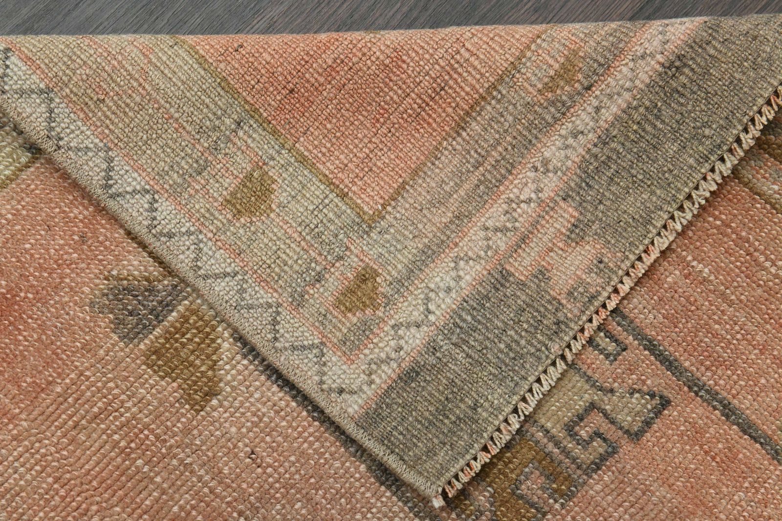 photo for sale 2.5x5.7 Ft Vintage Turkish Rug, Handmade Oushak Wool Rug, Faded Pink Beige Black Rug, Kitchen Rug, Hallway Rug, Home Decor, 2x6 Runner Rug