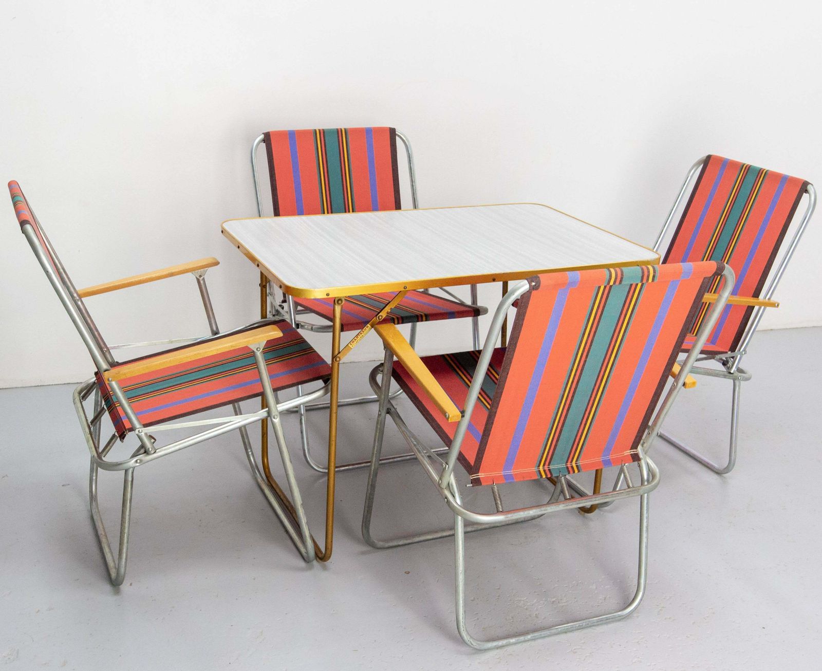 French Set Folding Camping Four Chairs And Table Patio Garden Mid Century photo buy
