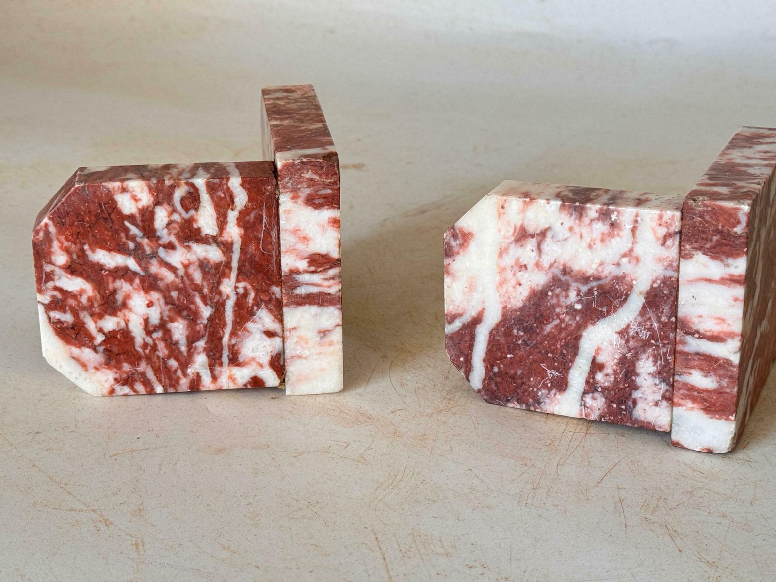 Pair Of Art Deco See Book Ends, Marble, Black And Red France, 1940 photo vintage