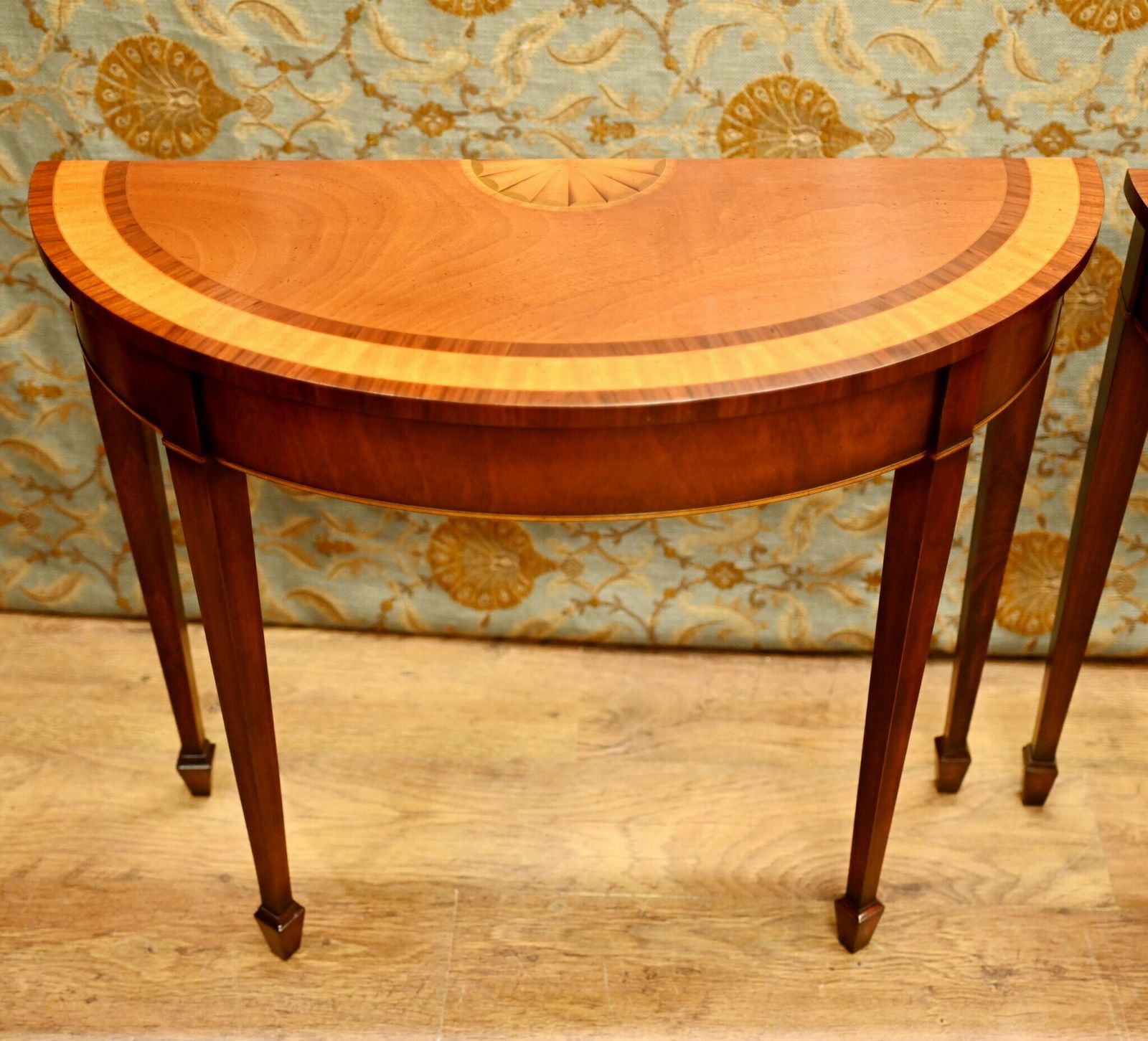 Pair Sheraton Console Tables Satinwood Demi Lune photo furniture