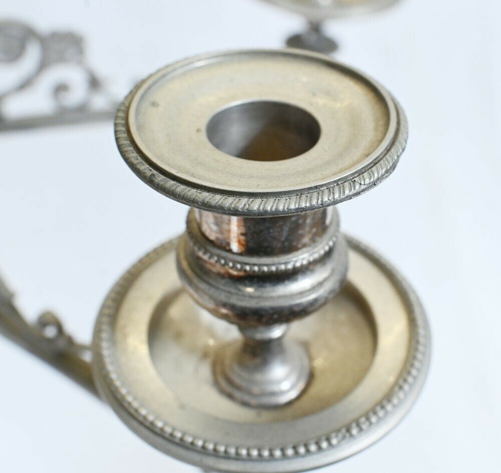 Pair Silver Plate Candelabras   Large Victorian Column Candles photo for sale