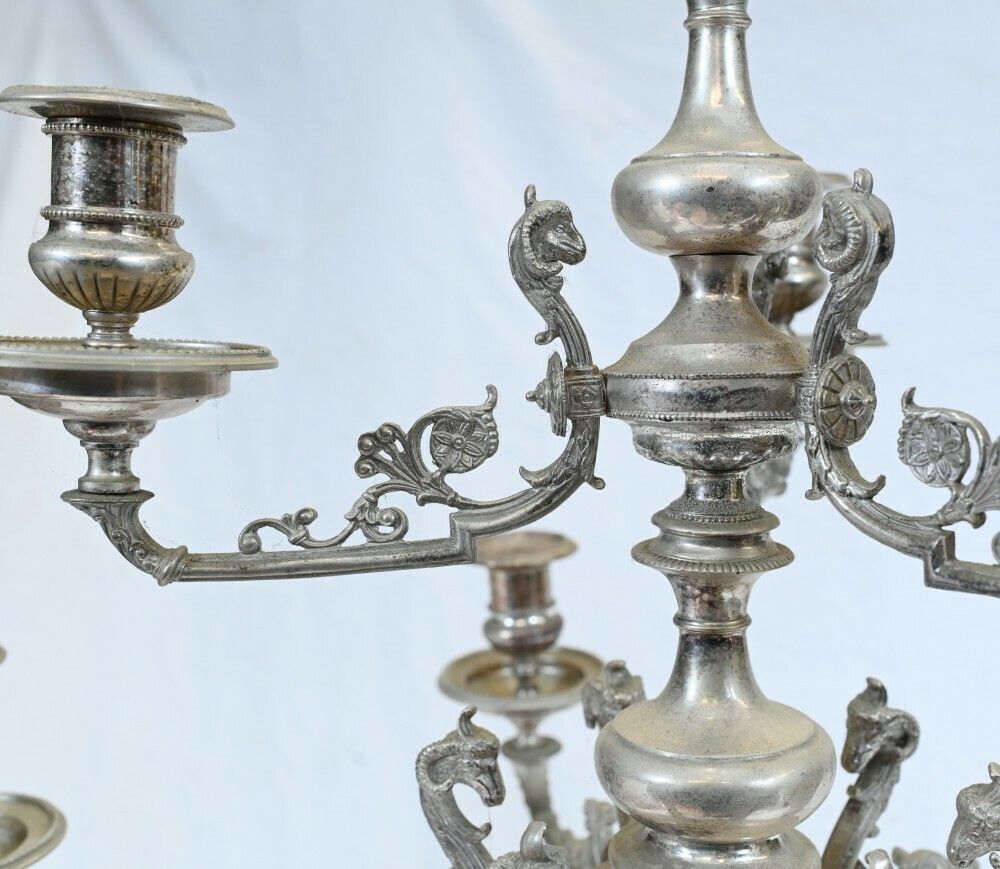 Home Decor Pair Silver Plate Candelabras   Large Victorian Column Candles photo