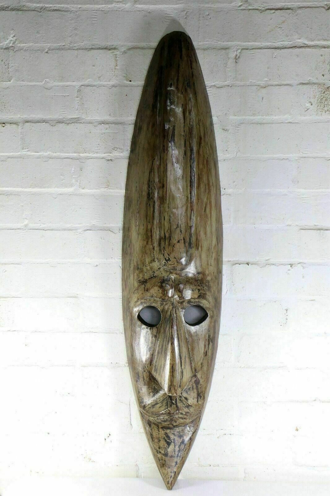 Long African Carved Ceremonial Face Mask Vintage Sculpture Hand Carved Zulu photo furniture