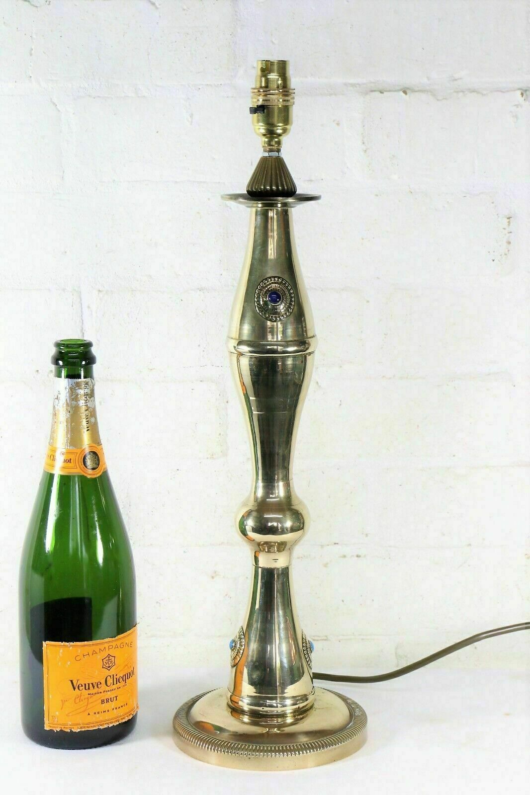 Table Lamp Vintage Brass Ethnic Asian Lamp Tall Very Boho Stone Cabochonsck photo furniture