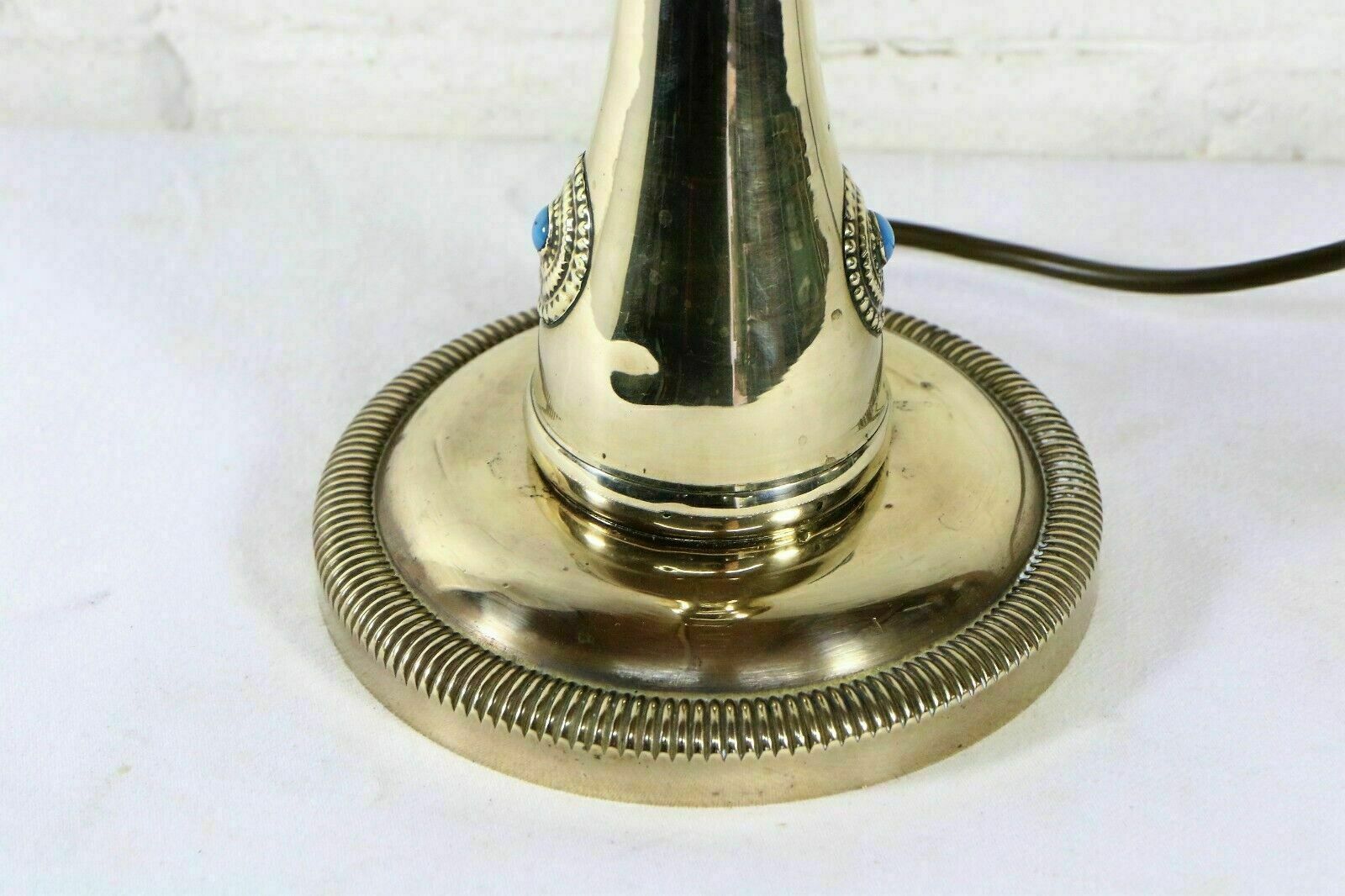 Table Lamp Vintage Brass Ethnic Asian Lamp Tall Very Boho Stone Cabochonsck photo for sale