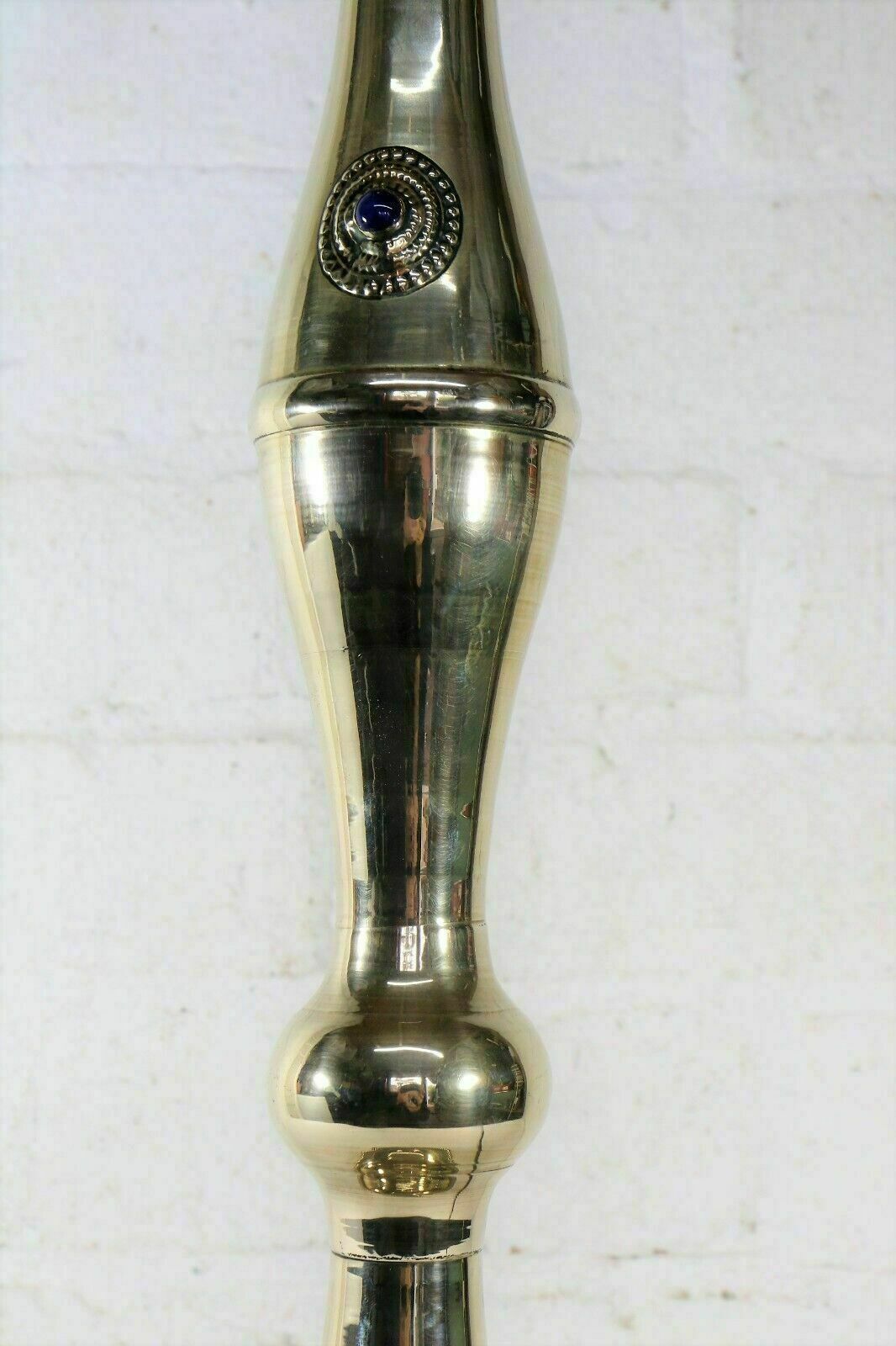 Table Lamp Vintage Brass Ethnic Asian Lamp Tall Very Boho Stone Cabochonsck photo vintage