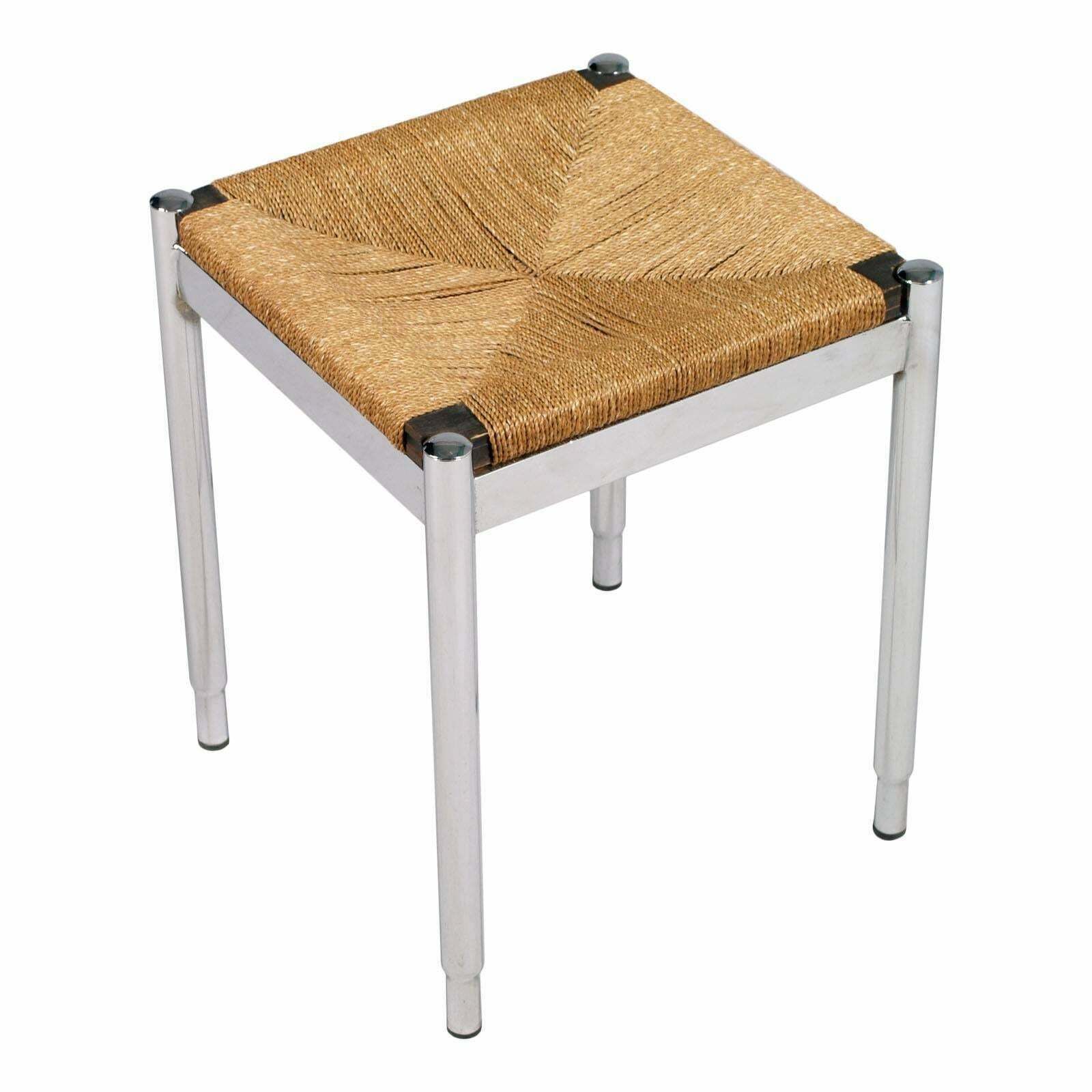 Pair Stools By Gio Ponti For Cassina Attributed , Chromed Steel Straw And Wood photo furniture