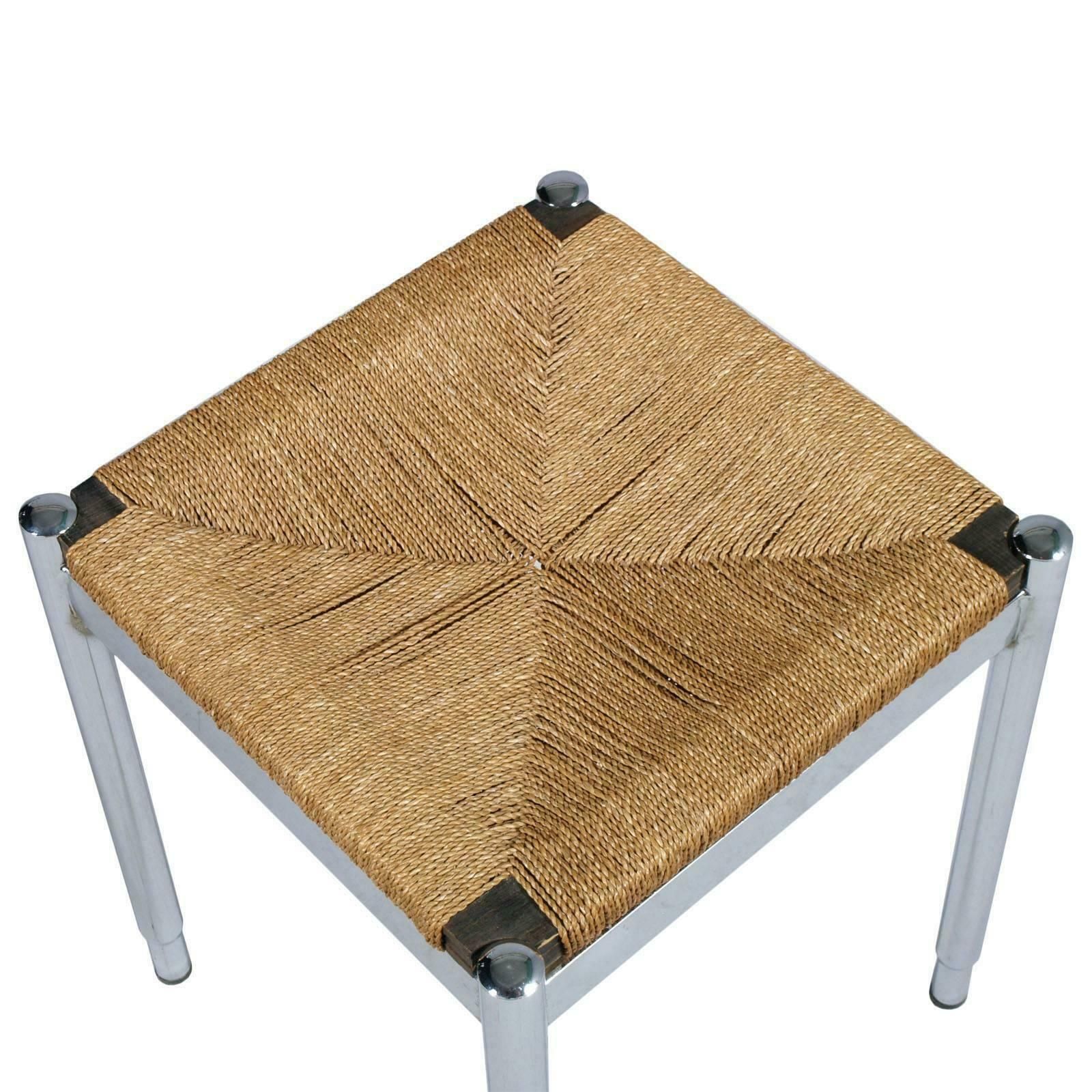 Pair Stools By Gio Ponti For Cassina Attributed , Chromed Steel Straw And Wood photo for sale