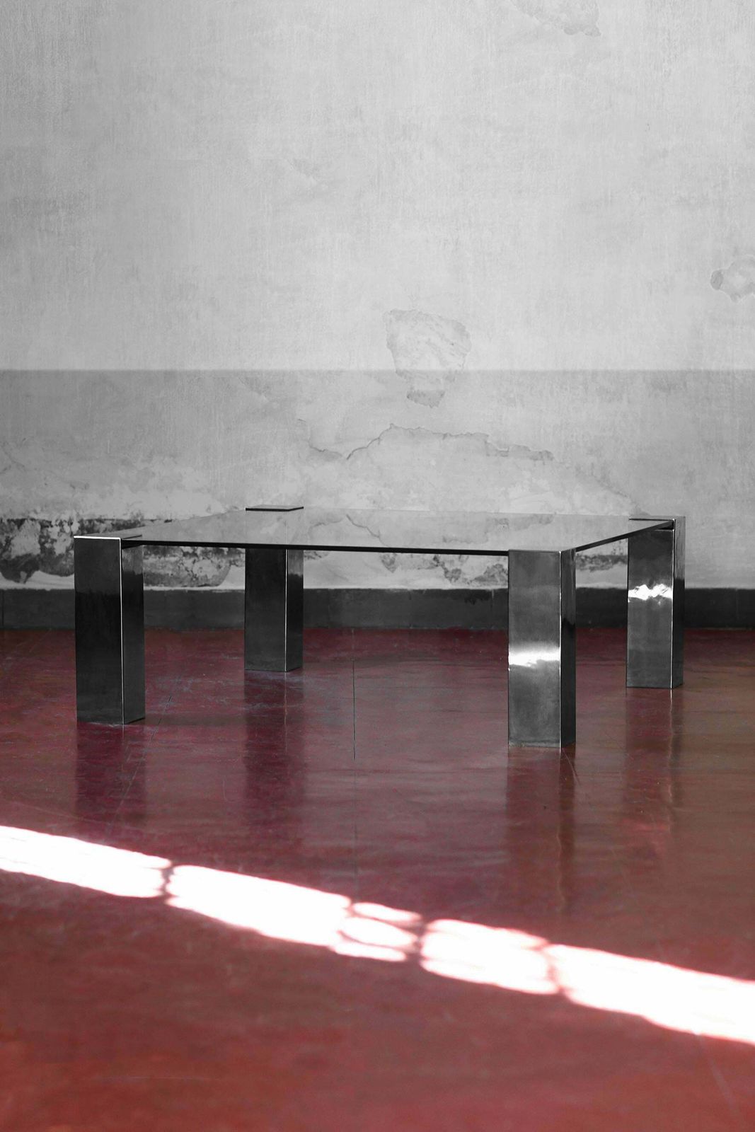 Coffee Table In Chromed Metal And Dark Glass In The Style Of Willy Rizzo. photo furniture