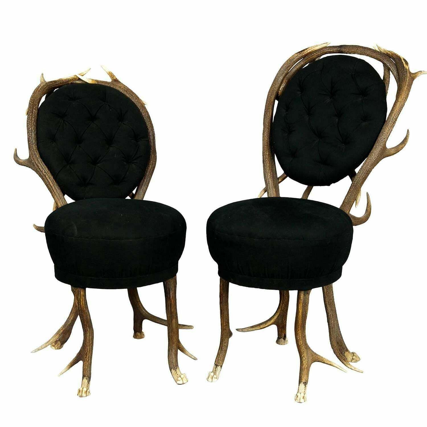 Pair Of Rare Antler Parlor Chairs, France Ca. 1860 photo furniture