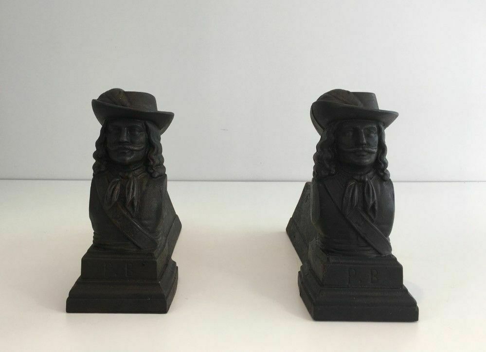 Pair Of Cast Iron Andirons With The Effigy Of A Musketeer photo furniture