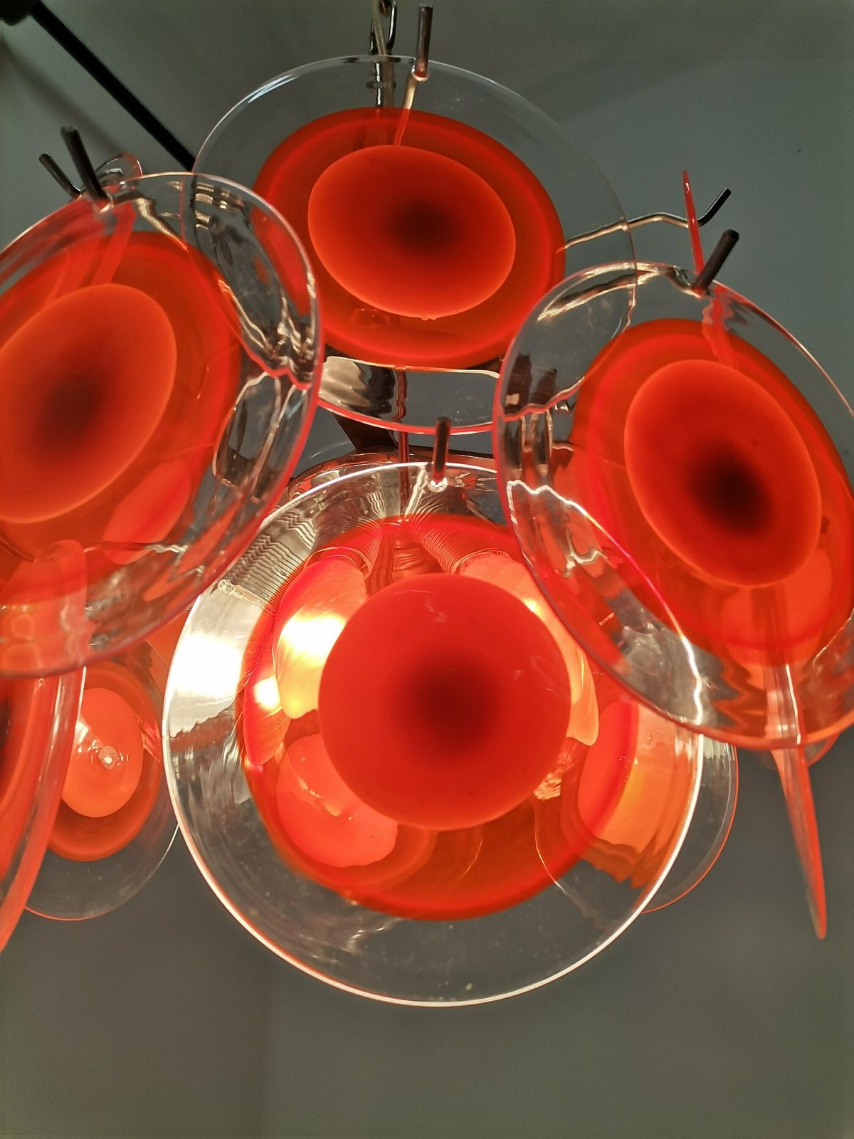 Vintage Chandelier With 18 Murano Glass Discs / 60s Italy / Gino Vistosi Style Space Age Murano Pendant Light photo 889.2