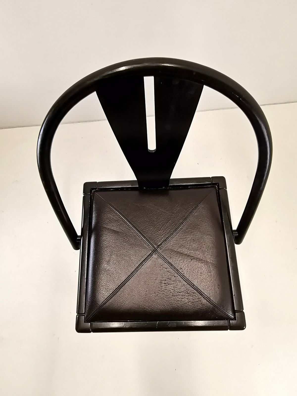 Rare Postmodern Dining Chair / Italian Design / Solid Wood And Leather Seat / Dining Office Chairs / 80s Italy photo furniture