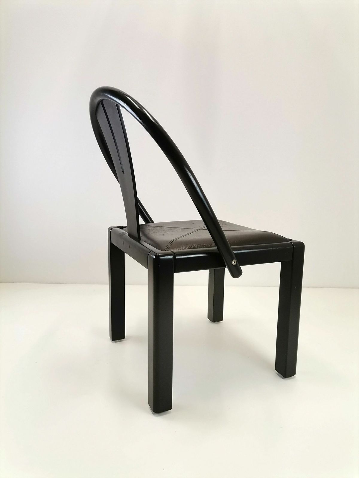 Rare Postmodern Dining Chair / Italian Design / Solid Wood And Leather Seat / Dining Office Chairs / 80s Italy photo 260.90999999999997