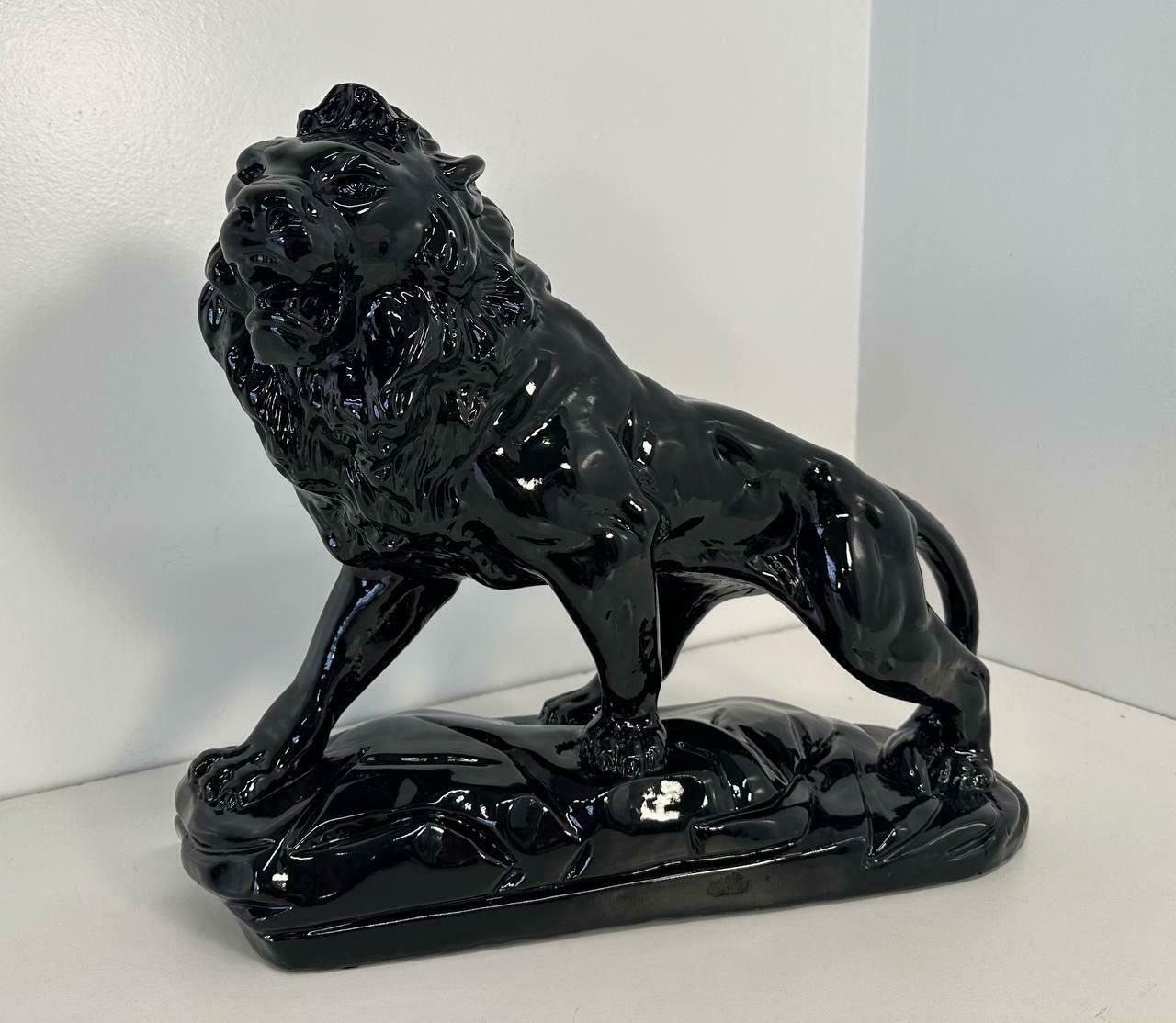 photo furniture Italian Art Deco Fired Clay Black Polished Lion, 1930s