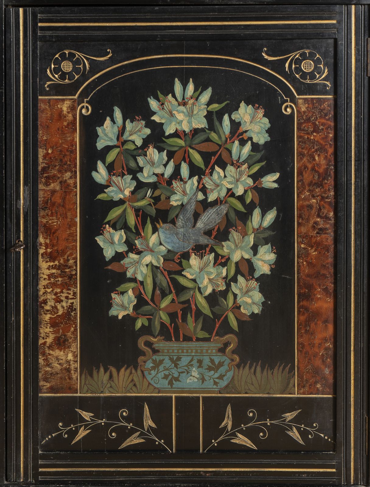 Stunning Victorian Aesthetic Ebonised, Painted And Gilt Side Cabinet photo for sale