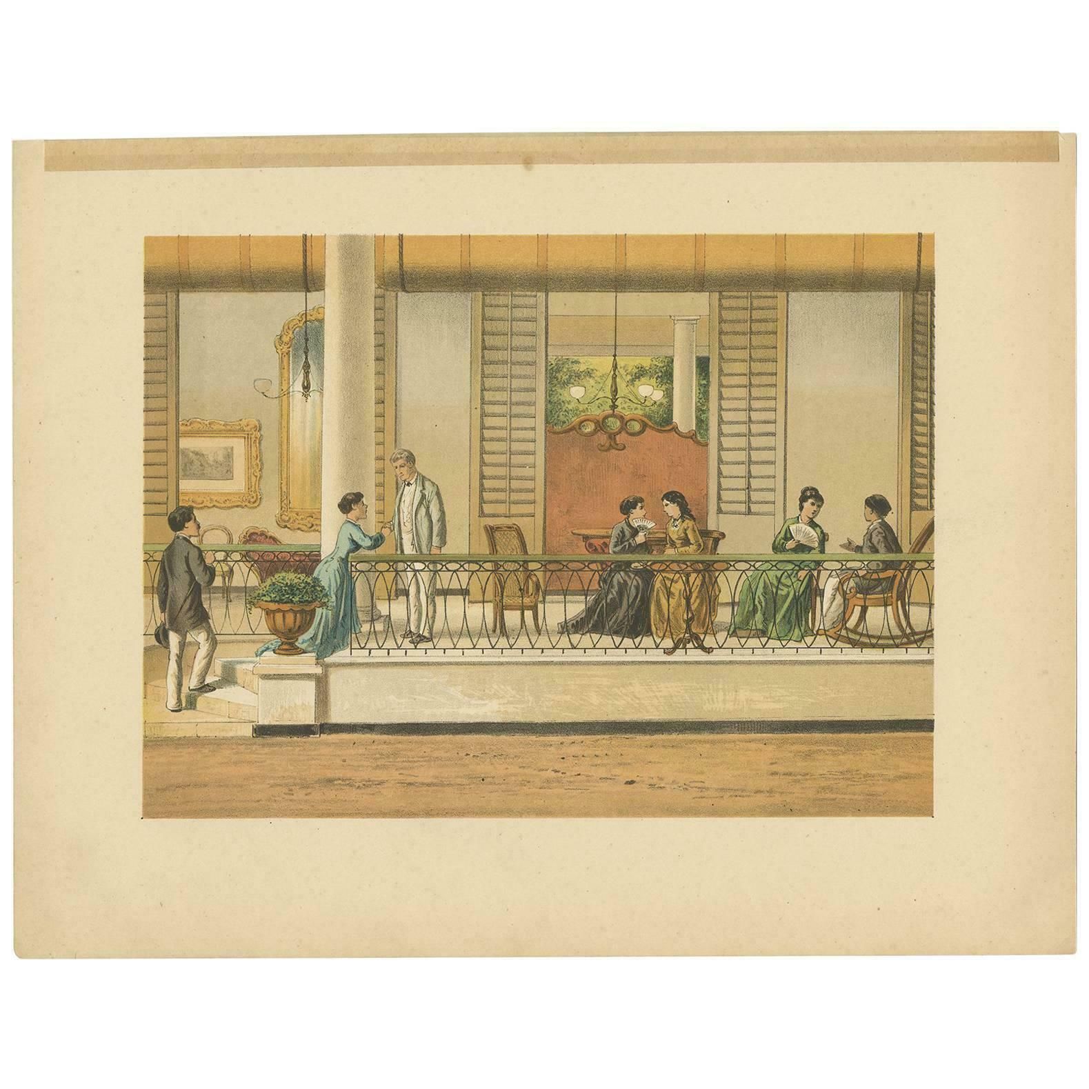 Antique Print Of A Scene In Tegal ‘Indonesia’ By M.T.H. Perelaer, 1888