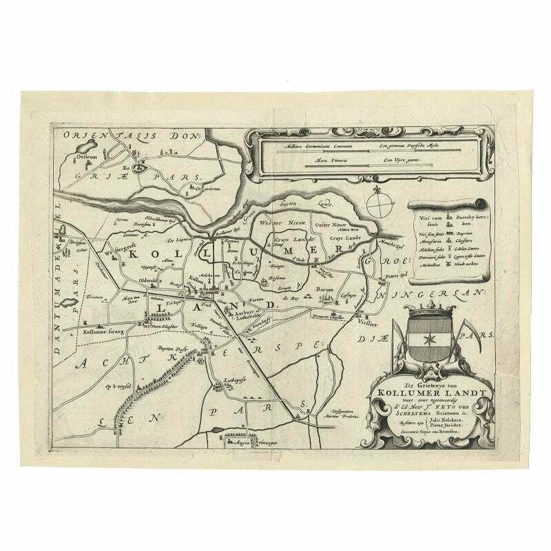 Antique Map Of The Region Of Kollumerland By Schotanus, 1664