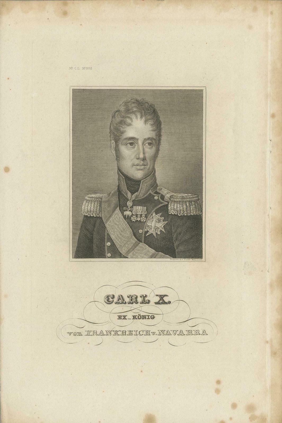 Original Antique Portrait Of Charles X, King Of France, Ca.1840 photo furniture
