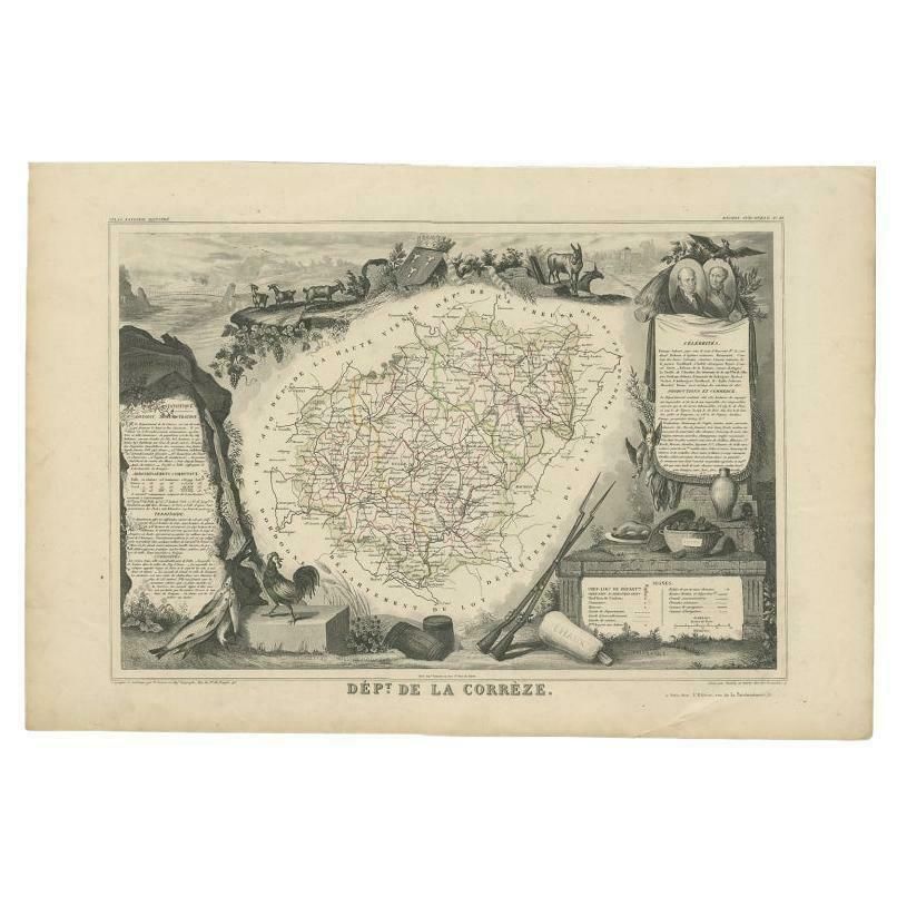 Antique Map Of The Famous French Wine Area Of Correze, 1854