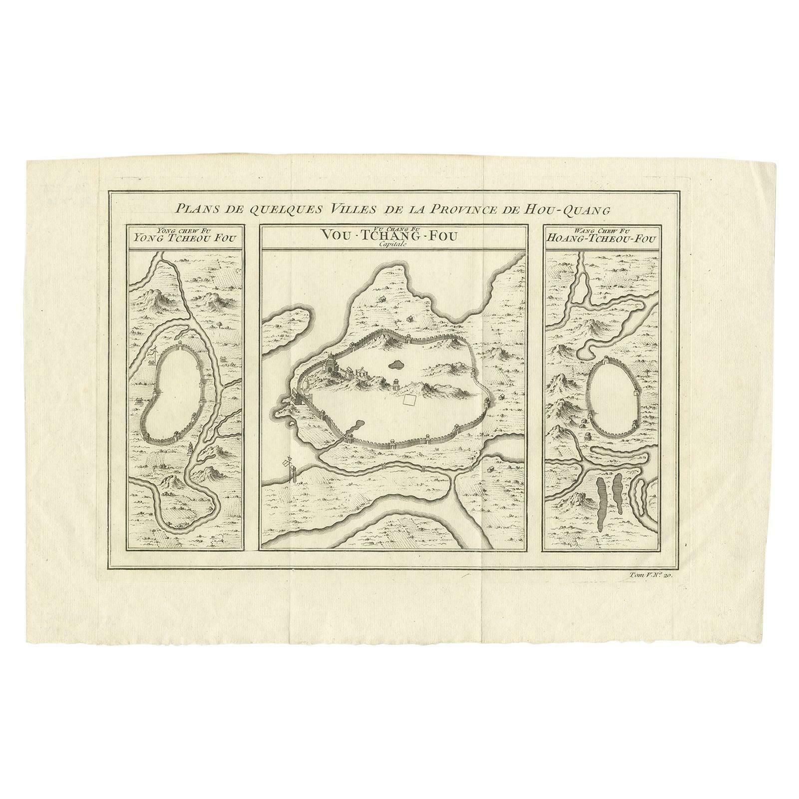 Antique Map Of Three Cities Of China's Hubei And Hunan Provinces By Bellin