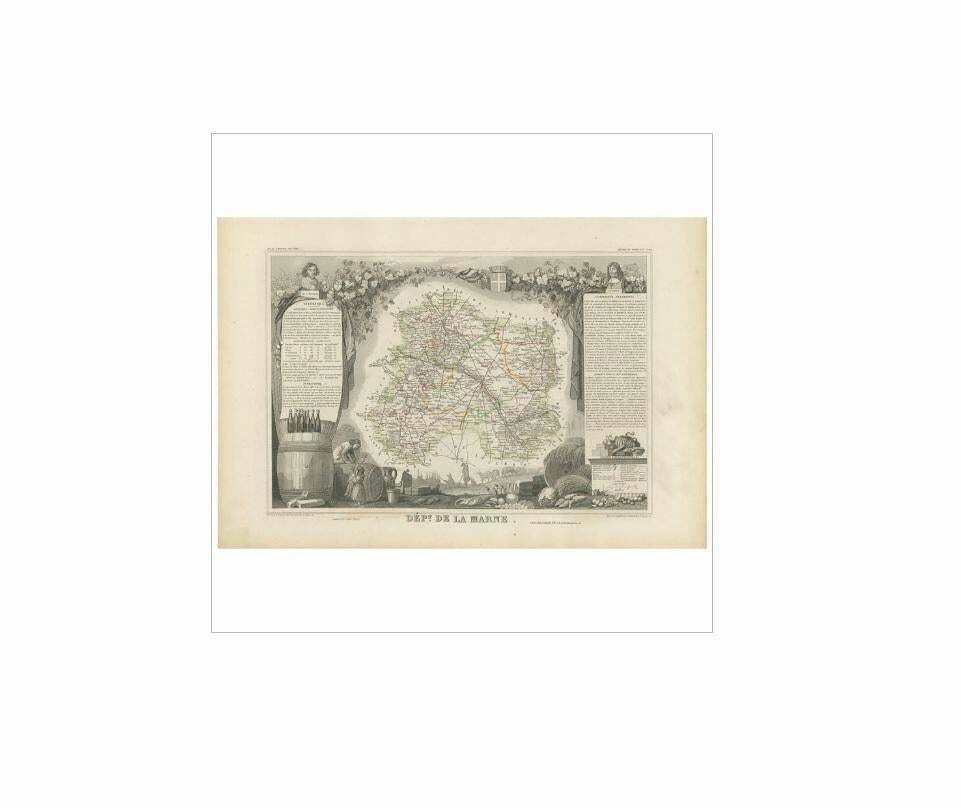 Antique Map Of Marne ‘France’ By V. Levasseur, 1854 photo for sale