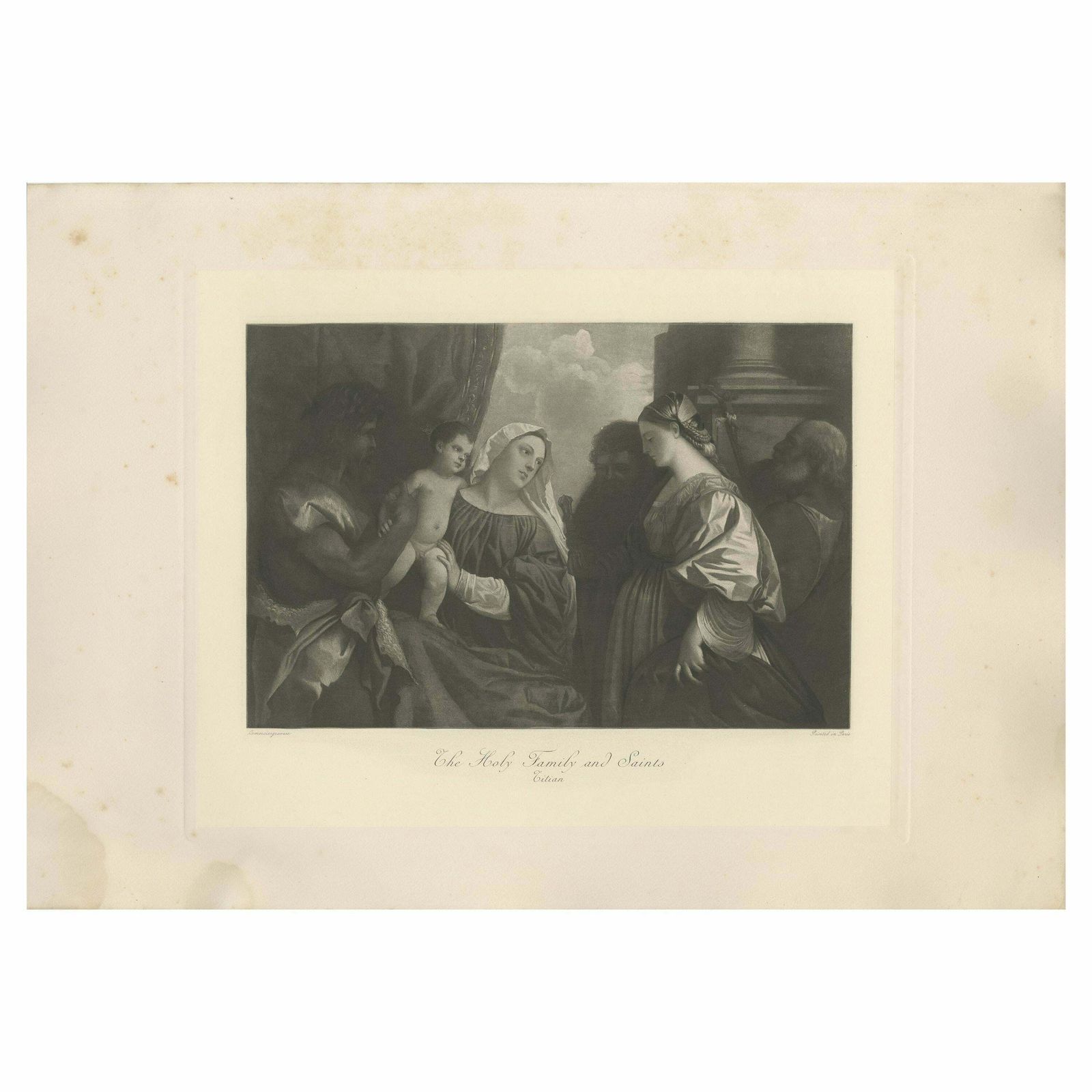 Antique Print Of 'The Holy Family And Saints' Made After Titian 'C.1890'