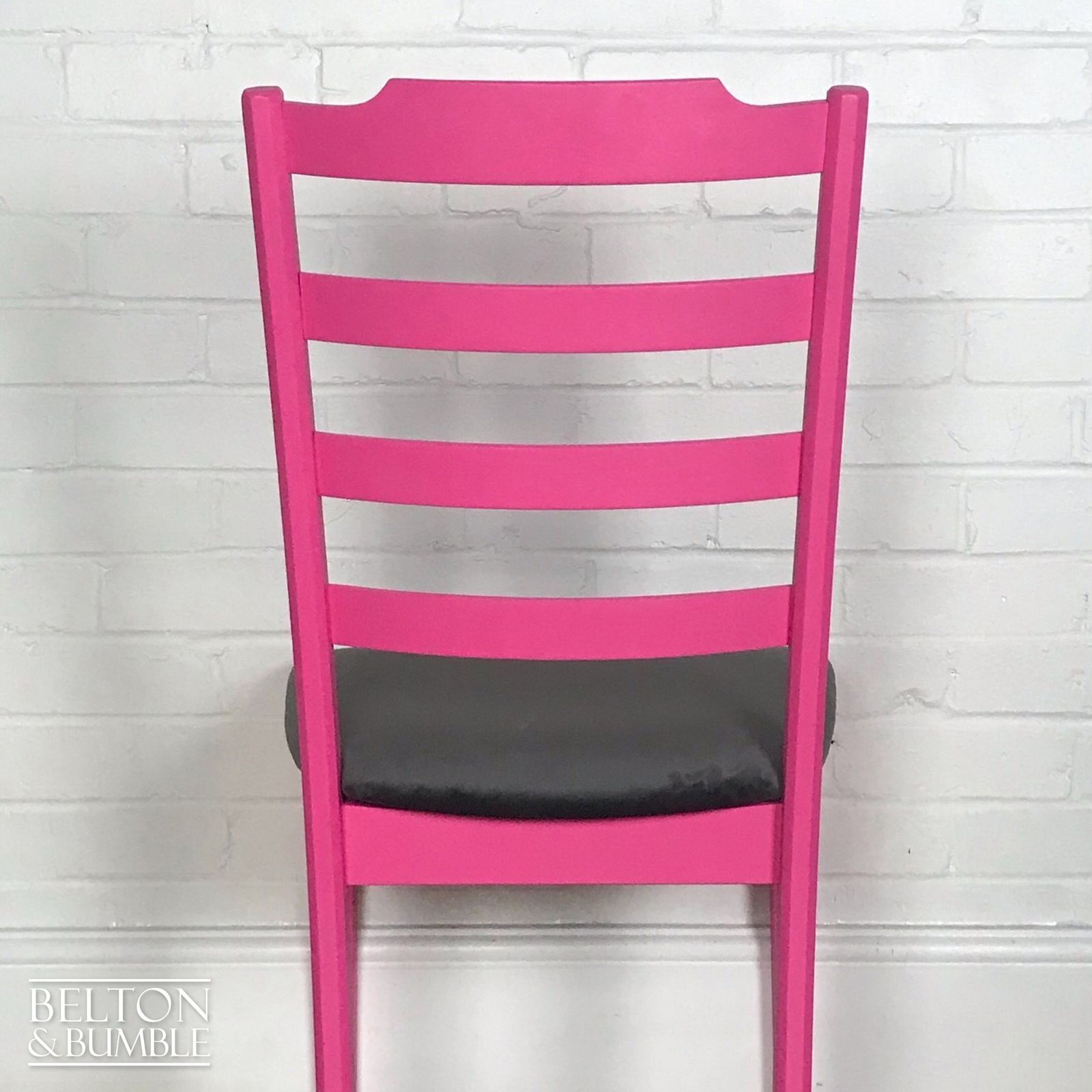 Bright Pink Single G Plan Chair With Grey Velvet Seat. photo vinterior