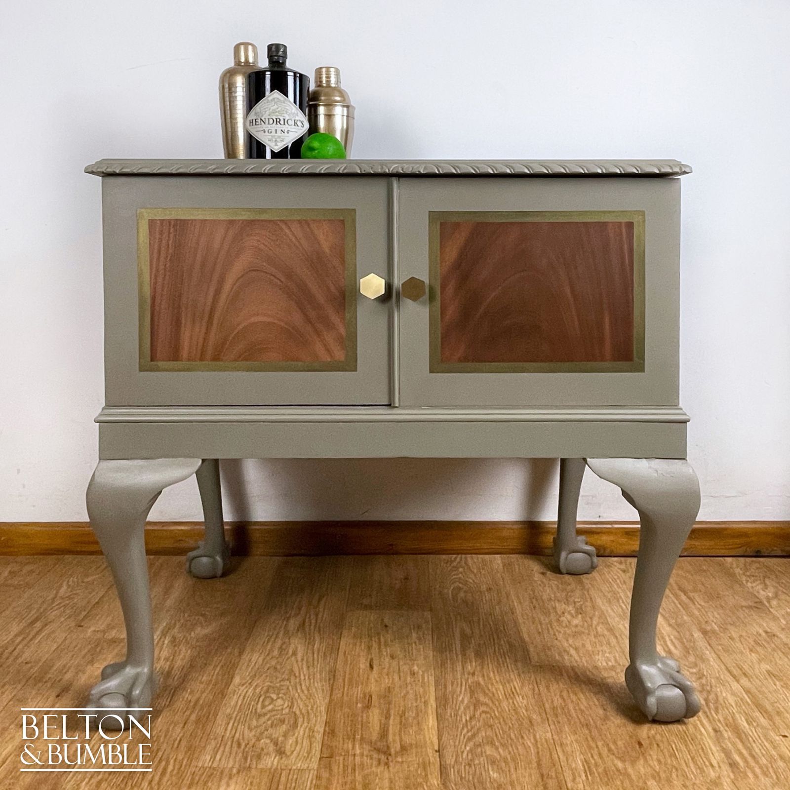 Mahogany Cocktail Cabinet In Green Grey And Bronze