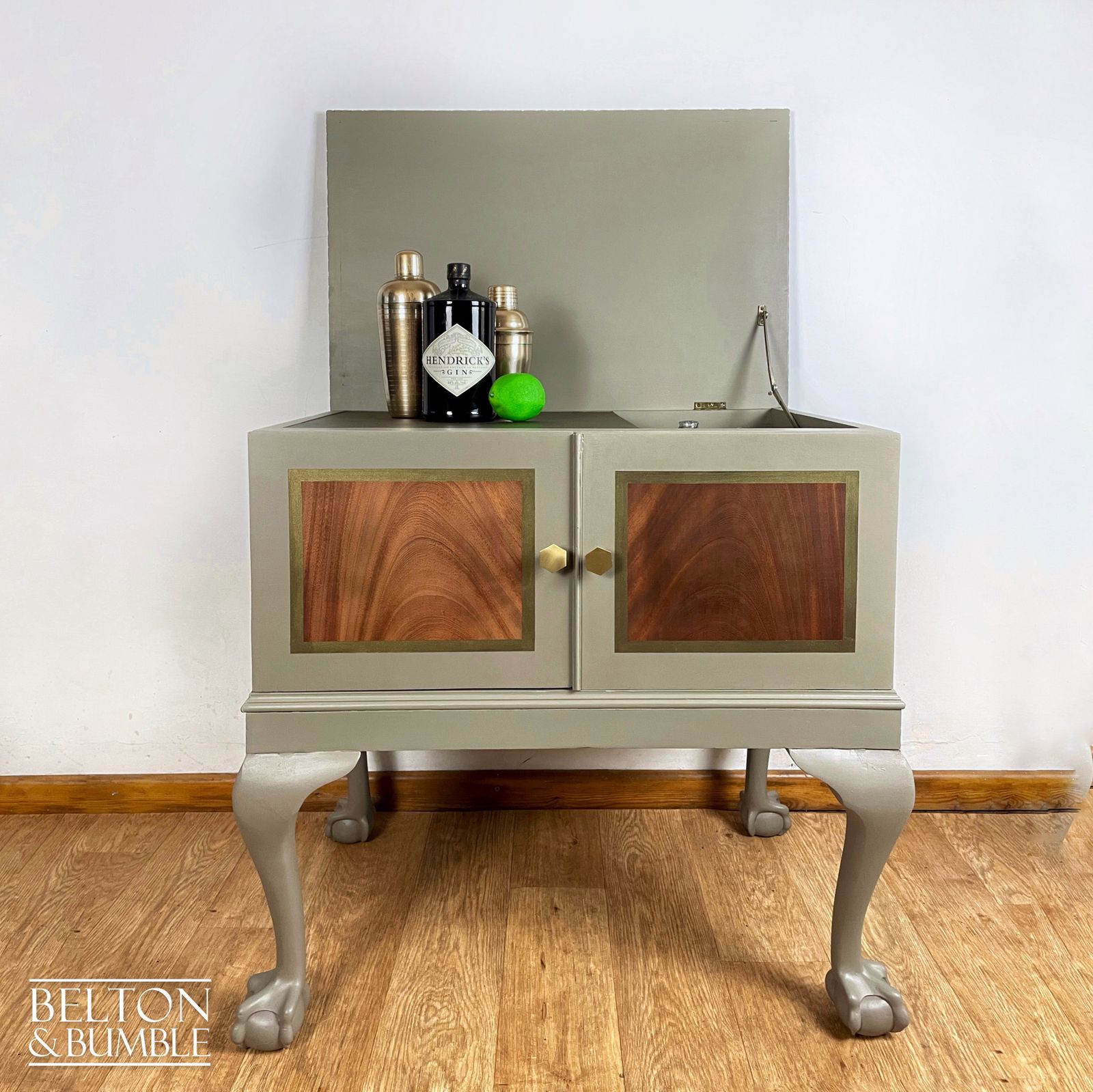 Mahogany Cocktail Cabinet In Green Grey And Bronze photo vinterior