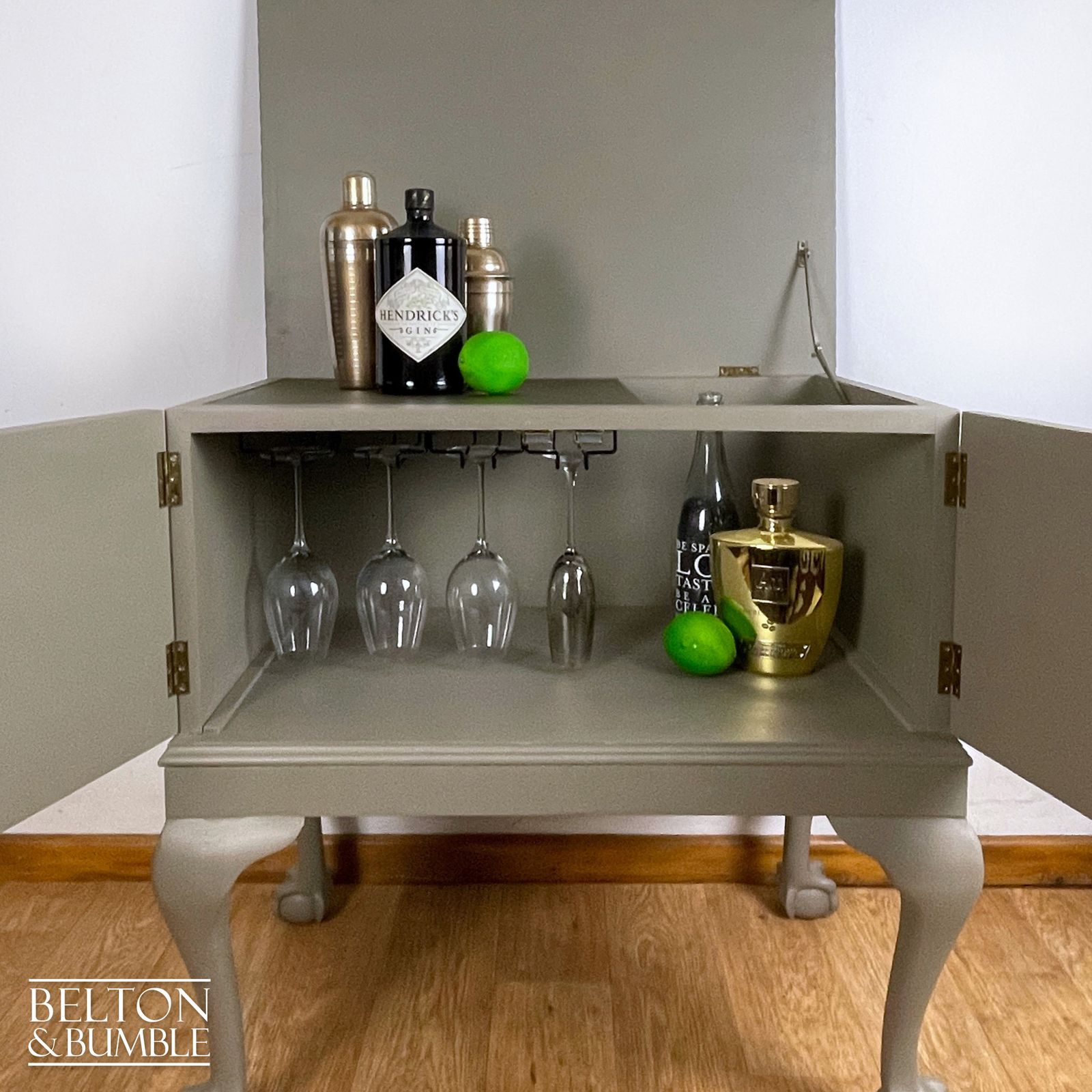 Mahogany Cocktail Cabinet In Green Grey And Bronze photo buy
