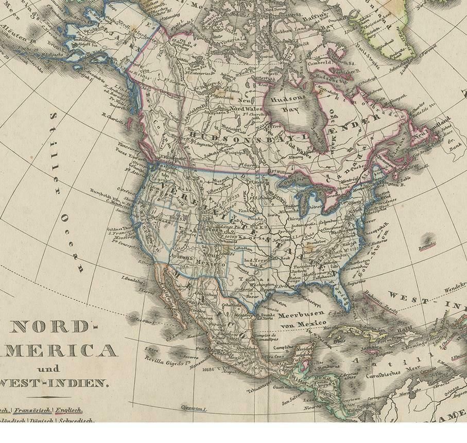 Antique Map Of North America And The West Indies By Stieler, Circa 1865 photo for sale