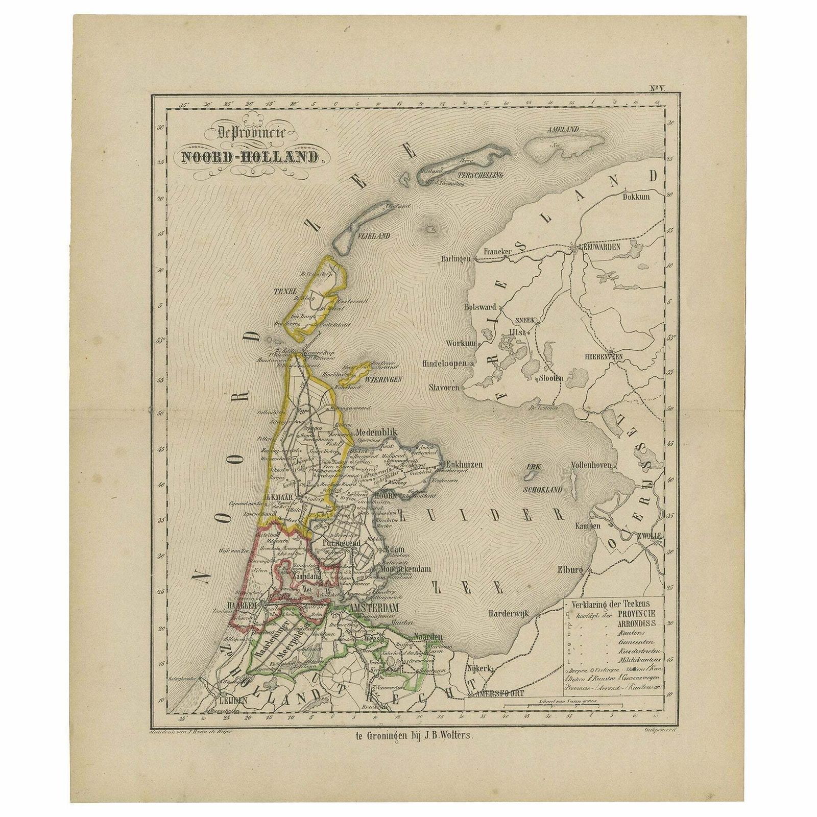 Antique Map Of The Province Noord Holland In The Netherlands, 1864